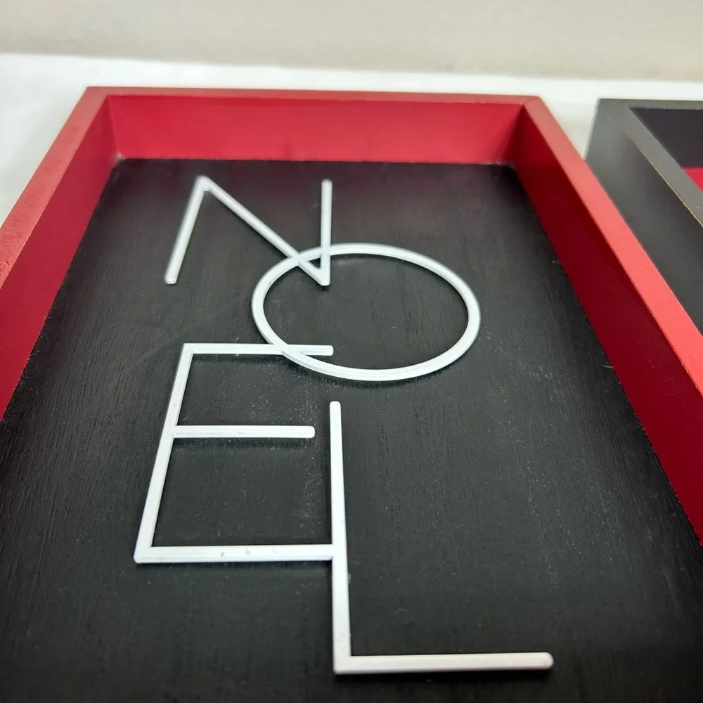 2 Set JOY NOEL Red Bkack White Wood Metal Modern Minimalist‎ Wall Shadow Box Art